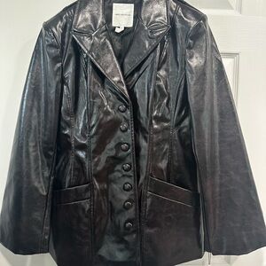 Avec Les Filles Black Faux Leather Button-Front Jacket